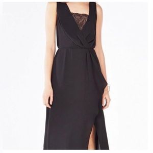BCBG MAXAZRIA Women Black Koko Lace Trim Blouson Maxi Gown Dress size 10
